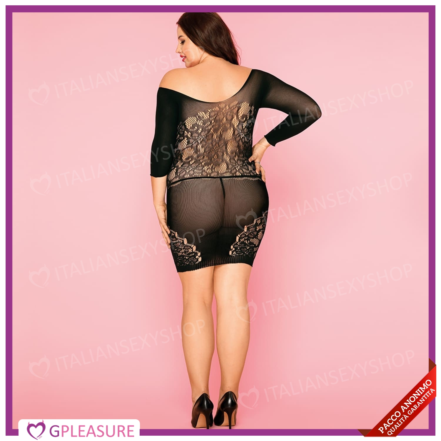 Sexy Lingerie Bodysuit Nera Traforata con Trame Floreali - Intimo XXL Donna Hot - Foto 4 di 5